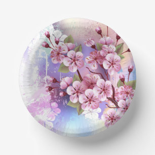 Bols En Carton Sakura rose sur la peinture Arrière - plan