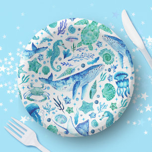 Bols En Carton Sous l'eau de mer Baleine bleue, Sea Horse
