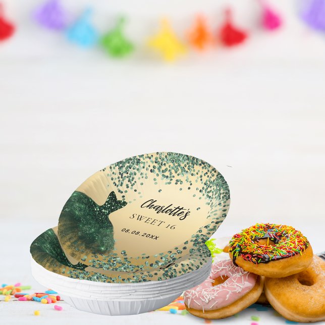 Bols En Carton Sweet 16 couleur vert émeraude or (Créateur téléchargé)