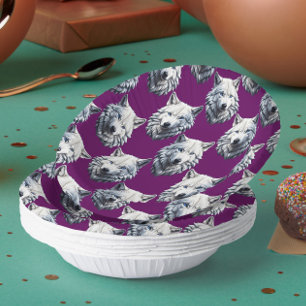 Bols En Carton Tête de loup blanc motif design violet 