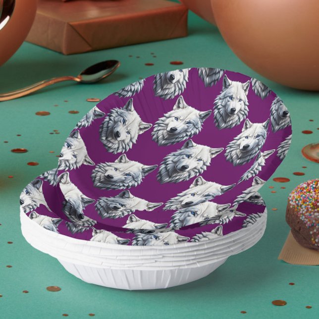 Bols En Carton Tête de loup blanc motif design violet  (Créateur téléchargé)