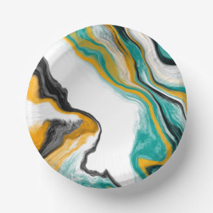 Bols En Carton Turquoise, Or, Marbre Fluide Art