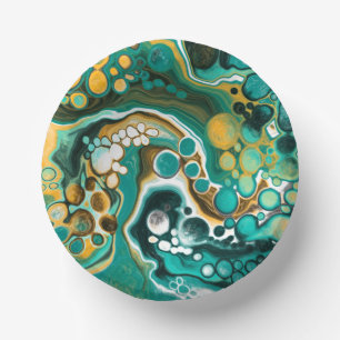 Bols En Carton Turquoise, Or, Marbre Fluide Art
