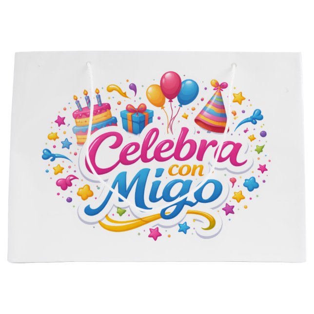 Bolsa de Regalo con Diseño “Celebra Conmigo” | Emp Große Geschenktüte (Vorderseite)