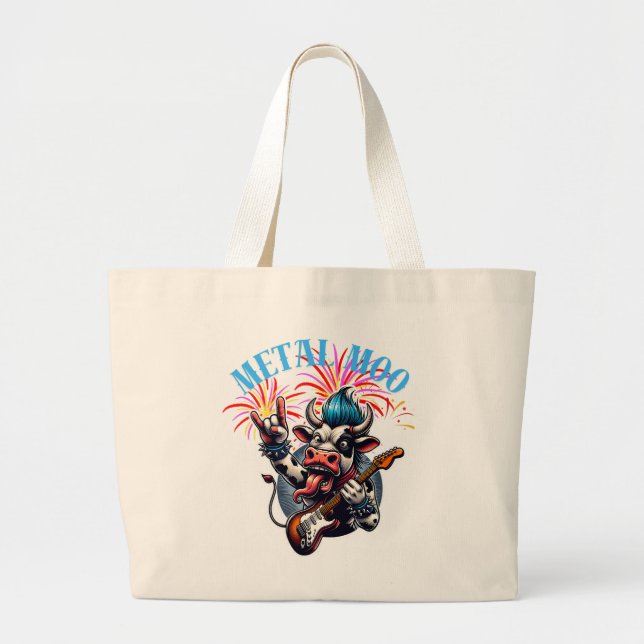  Bolsos Metal Moo-d – Rockin' Cow with a Guitar Jumbo Stoffbeutel (Vorne)