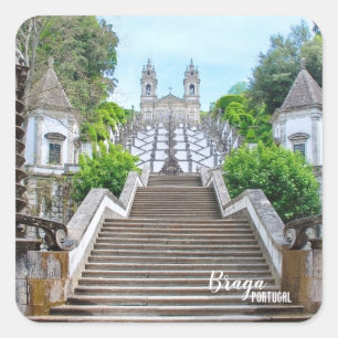 Bom Jesus de Braga Katholische Heiligtum, Portugal Quadratischer Aufkleber