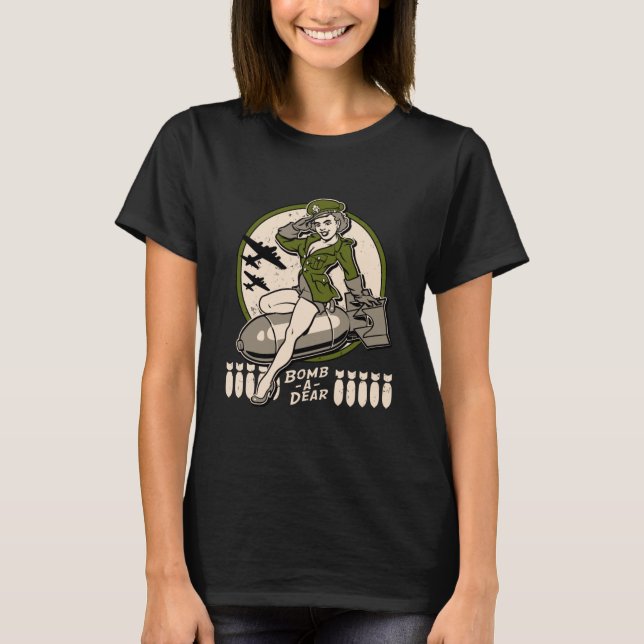 Bomb-A-Liebe Bomber Nase Art Pinup T-Shirt (Vorderseite)