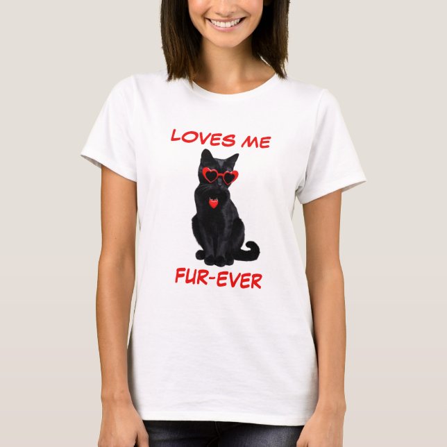 Bombay Black Cat Red Heart Herz-Shaped Sonnenbrill T-Shirt (Vorderseite)