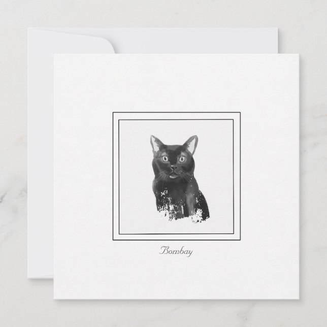 Bombay Cat Elegante Chalk Zeichnend flache Notenka Mitteilungskarte (Vorderseite)