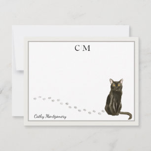 Bombay Cat Gray Border Monogram und Name Mitteilungskarte