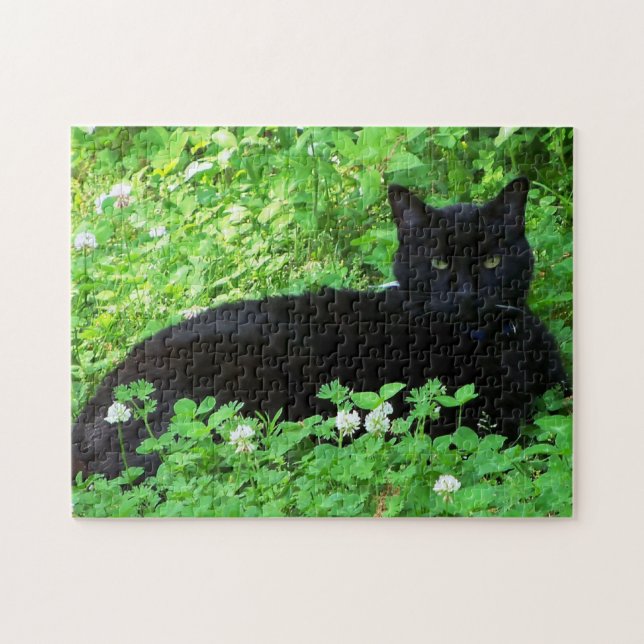 Bombay Cat Lying in Green Clover Puzzle (Horizontal)