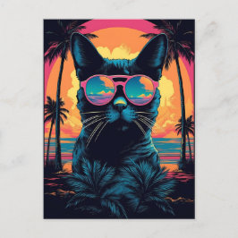 Bombay Katze mit Sonnenbrille am Strand Postkarte