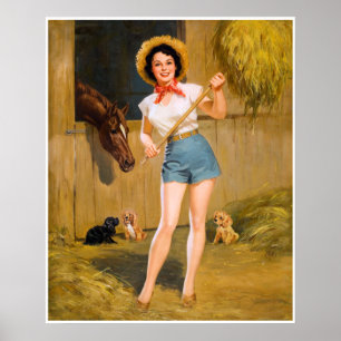 BOMBEN-SCHLECHTE MÄDCHEN Retro: Farmmädchen-Pferd Poster