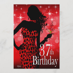 Bombshell Sparkle Red Leopard 37. Geburtstag Einladung