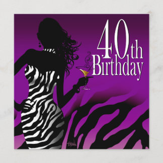 Bombshell Zebra 40. Geburtstag Party Lila Einladung