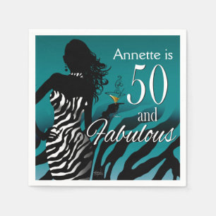Bombshell Zebra 50. Geburtstag   Aquamarin Serviette