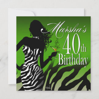 Bombshell Zebra Marshas 40. Geburtstag Grün Einladung