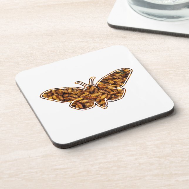 Bombyx Mori Silk Moth Life Cycle Silhouette Untersetzer (Linke Seite)