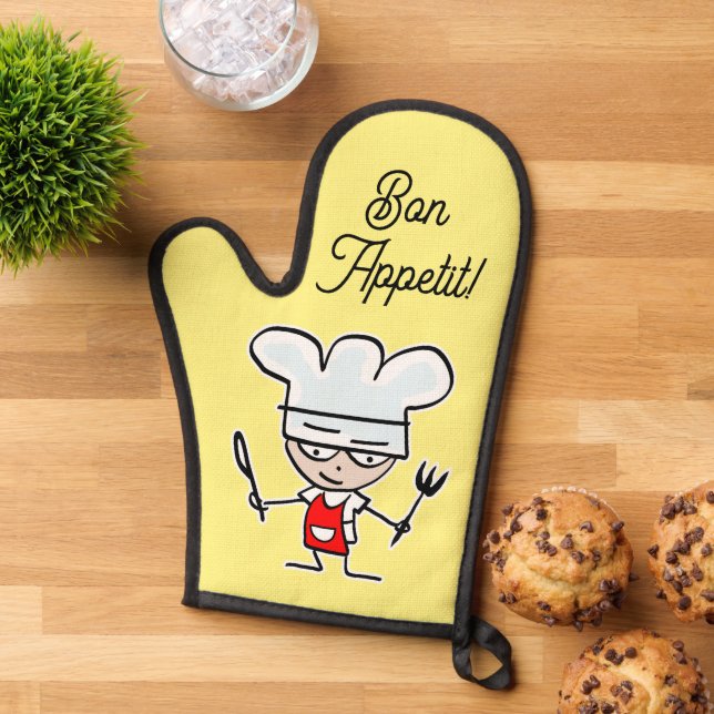 Bon Appétit Backofen Mitt mit niedlichem Cartoon K Ofenhandschuh (Oben unten)