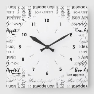 Bon Appetit Classic Black and White Pattern Quadratische Wanduhr