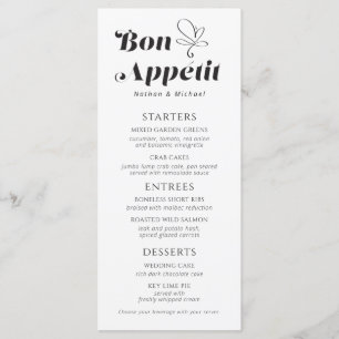 Bon Appetit Dîner Mariage Noir Blanc Menu