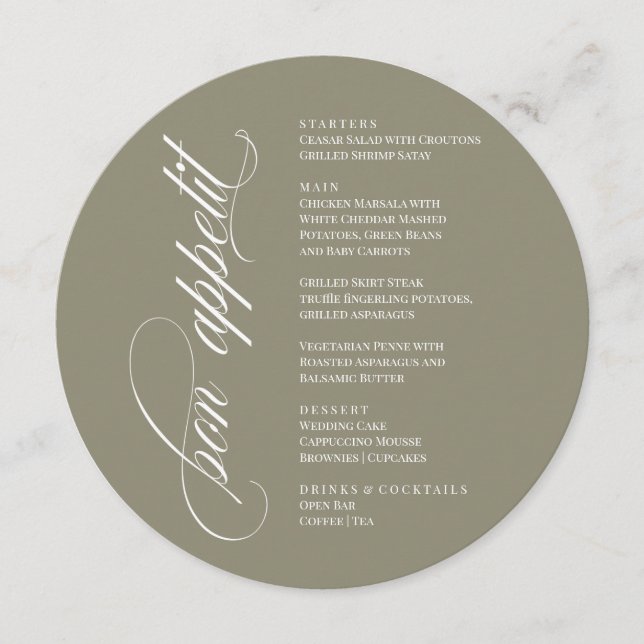 Bon Appetit elegant Menu Menükarte (Vorderseite)