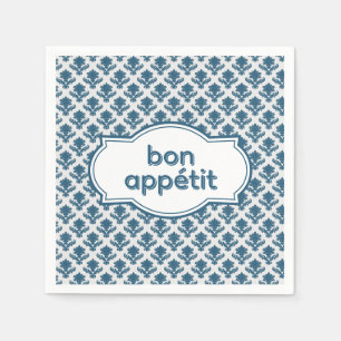 Bon Appetit Elegante französische Tapete Blau Weiß Serviette