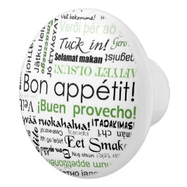 Bon appetit in vielen Sprachen - grüne Küche Keramikknauf