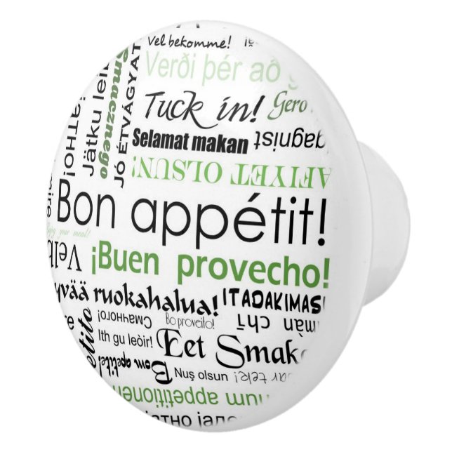 Bon appetit in vielen Sprachen - grüne Küche Keramikknauf (Rechts)
