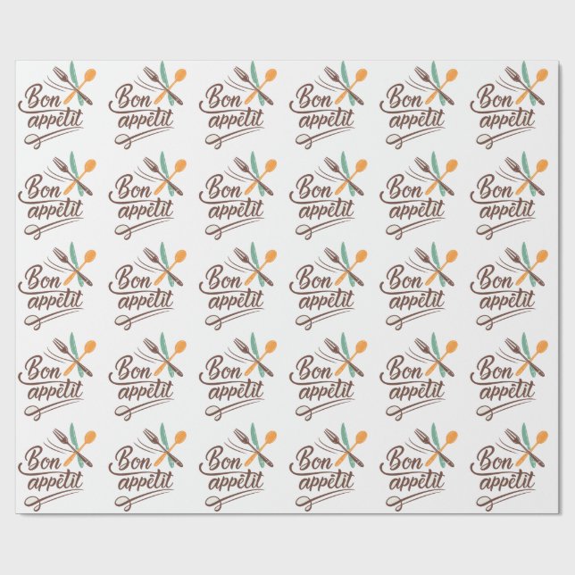 Bon Appétit Kitchen Deco Cutlery Illustration Geschenkpapier (Flach)
