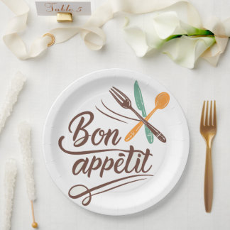 Bon Appétit Kitchen Deco Cutlery Illustration Pappteller