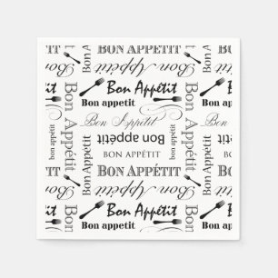 Bon Appetit klassisches Schwarzweiss-Muster Serviette