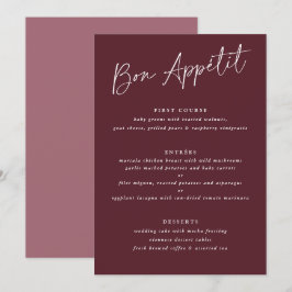 Bon Appétit Merlot Burgundy Handwriting Wedding Menükarte
