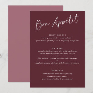 Bon Appétit Merlot Burgundy Handwriting Wedding Menükarte
