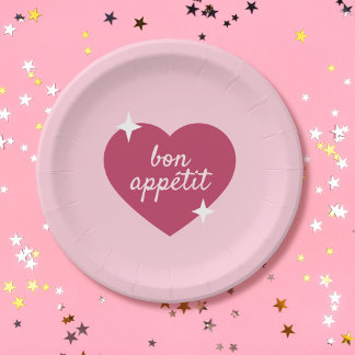 Bon Appetit Pink Galentines Day Party Paper Plate Pappteller