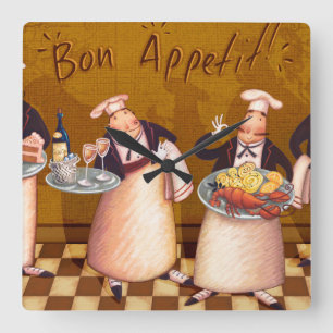 Bon Appétit Quadratische Wanduhr