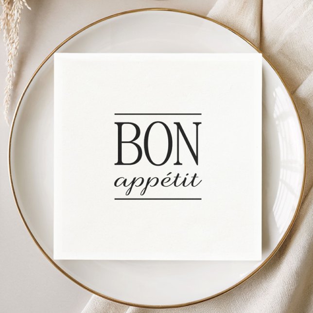 BON APPETIT Schwarz-Weiß-Typografie Serviette (BON APPETIT Black & White Kitchen Quote Typography Paper Napkins)