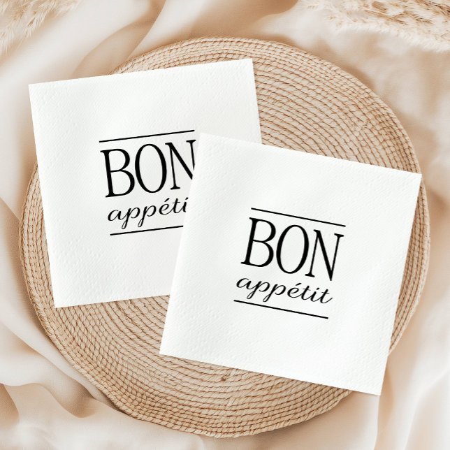 BON APPETIT Schwarz-Weiß-Typografie Serviette (BON APPETIT Black & White Kitchen Quote Typography Paper Napkins)