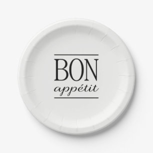 BON APPETIT Schwarze Küchenzitat-Typografie-Text Pappteller
