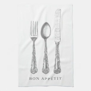 Bon appétit, serviette de cuisine, fourchette, cui
