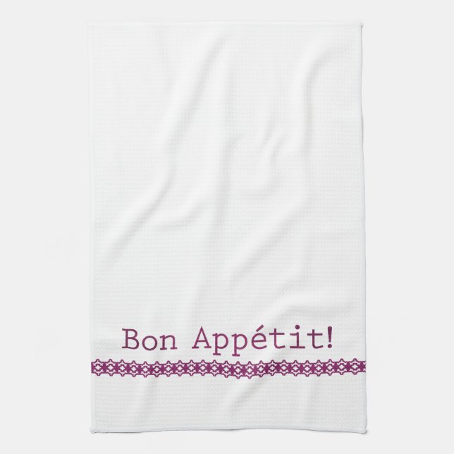 Bon Appétit Torchon pourpre dentelle (Vertical)