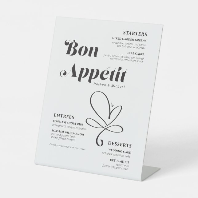 Bon Appetit Wedding Dinner Schwarz-weiß Sockelschild (Vorderseite)