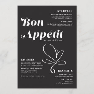 Bon Appetit Wedding Dinner Schwarz-weiße Menü Menükarte