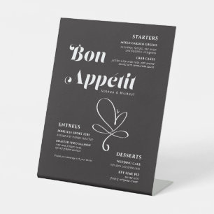 Bon Appetit Wedding Dinner Schwarz-weiße Menü Sockelschild