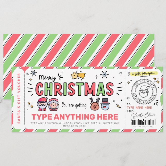 Bon cadeau Noël Père Noël Modèle pour enfants (Devant / Derrière)