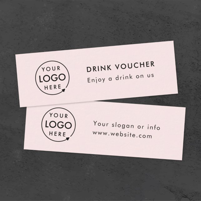 Bon de boisson | Carte de logo de l'événement Pink (Feminine pink company branded drinks vouchers for small business events & corporate launch parties.)