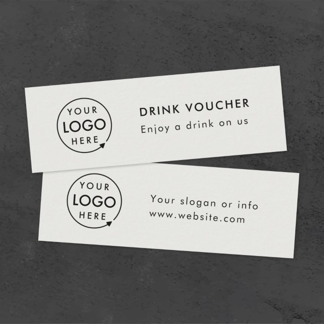 Bon de boisson | Carte de logo Gris Événement Entr (Minimalist company branded drinks vouchers for small business events & corporate launch parties.)