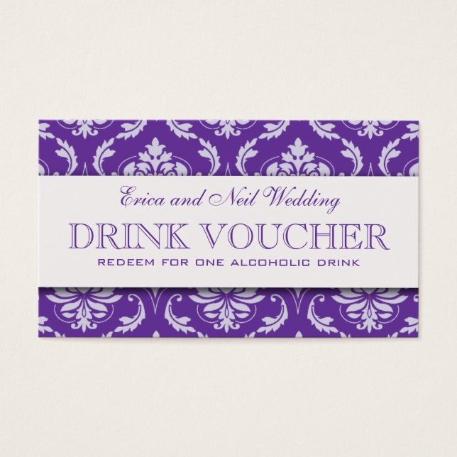 Bon de boisson Purple Mariage damassé à la récepti (Devant)