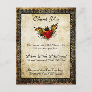 Bon de Merci de coeur à ailes par tatouage vintage