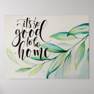 Bon d'être poster chez soi avec feuilles aquarelle